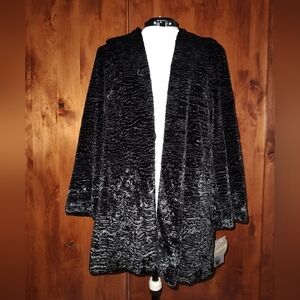 NWT Valerie Stevens Black Faux Fur Coat Size PM